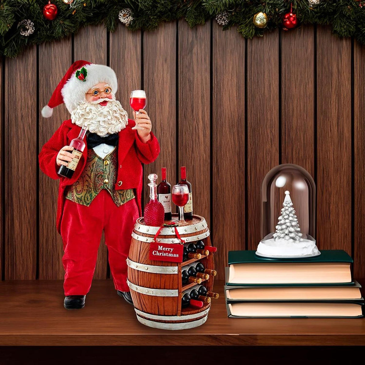 Kurt Adler 10.5-Inch Fabriché Wine Tasting Santa, 2 Piece Set