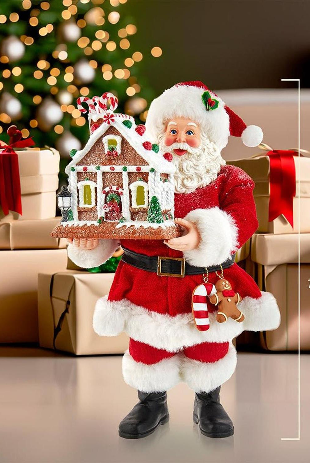 Kurt Adler 11" Battery-Operated Santa with Light-Up Gingerbread House