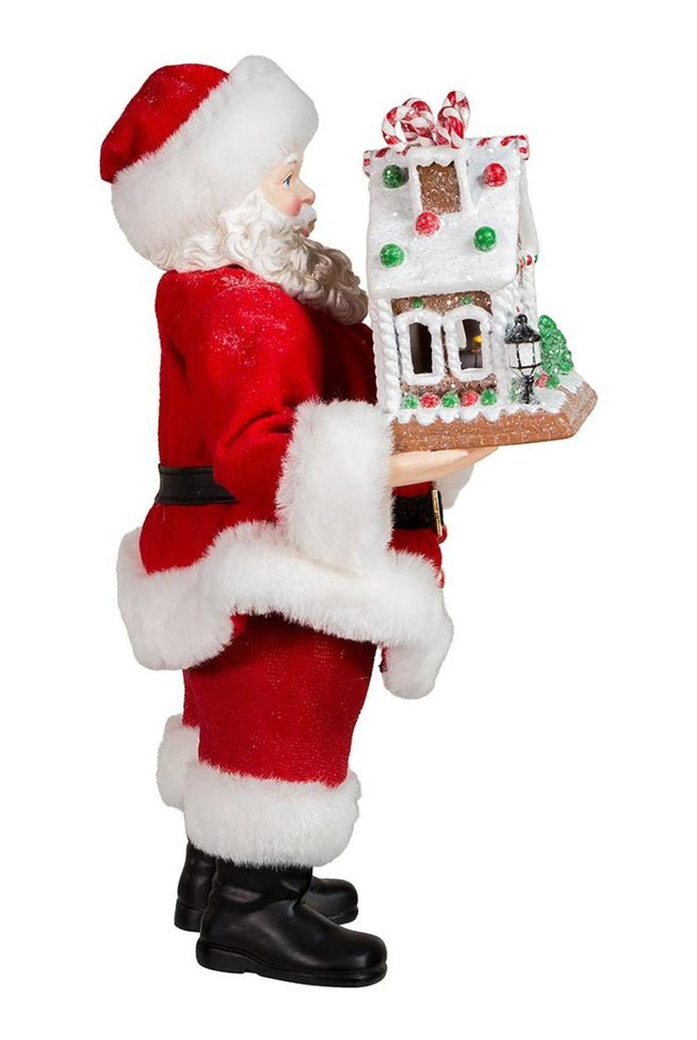Kurt Adler 11" Battery-Operated Santa with Light-Up Gingerbread House