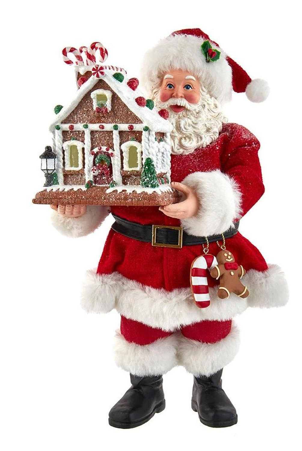 Kurt Adler 11" Battery-Operated Santa with Light-Up Gingerbread House