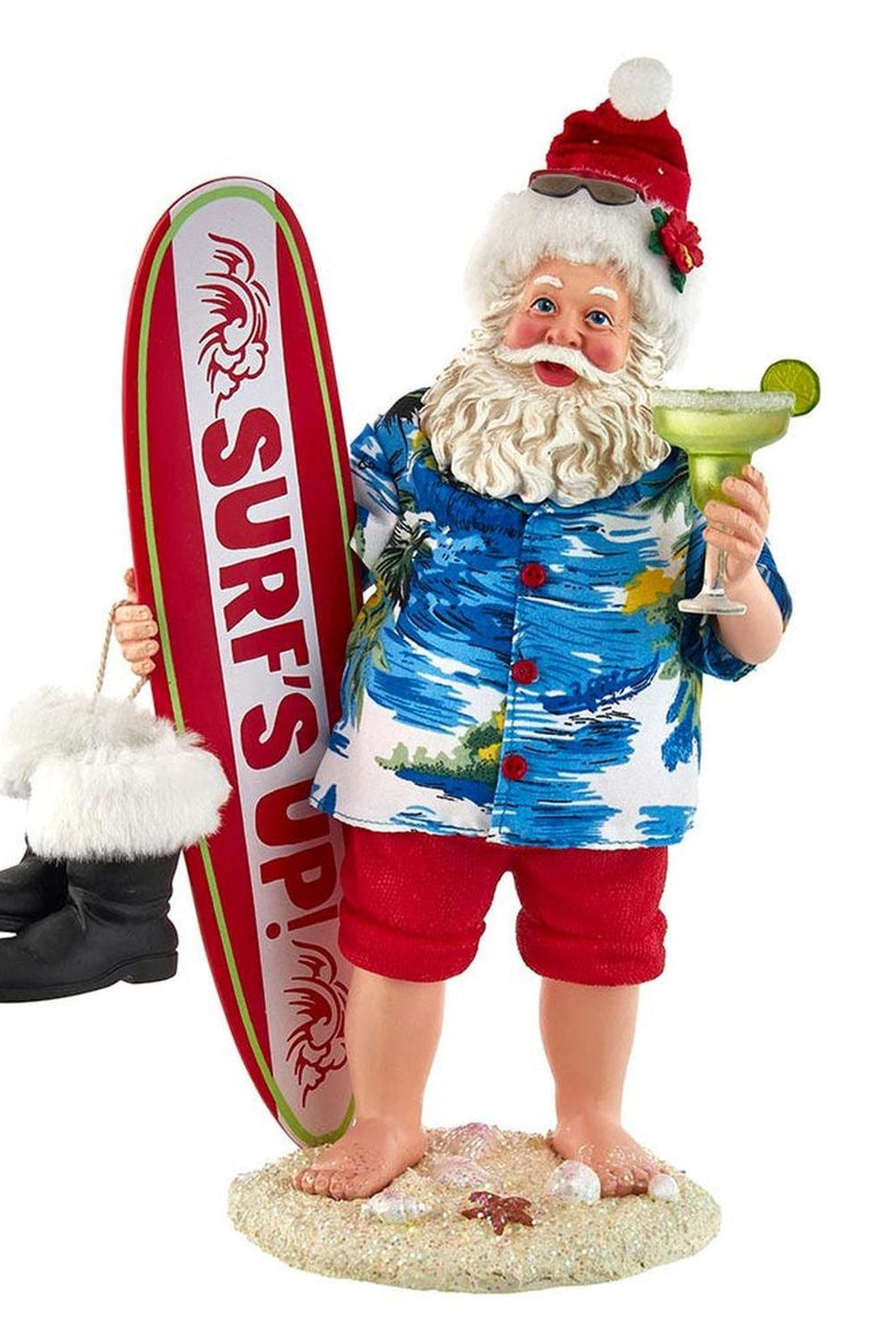 Kurt Adler 11-Inch Fabriché Santa with Surfboard and Drink