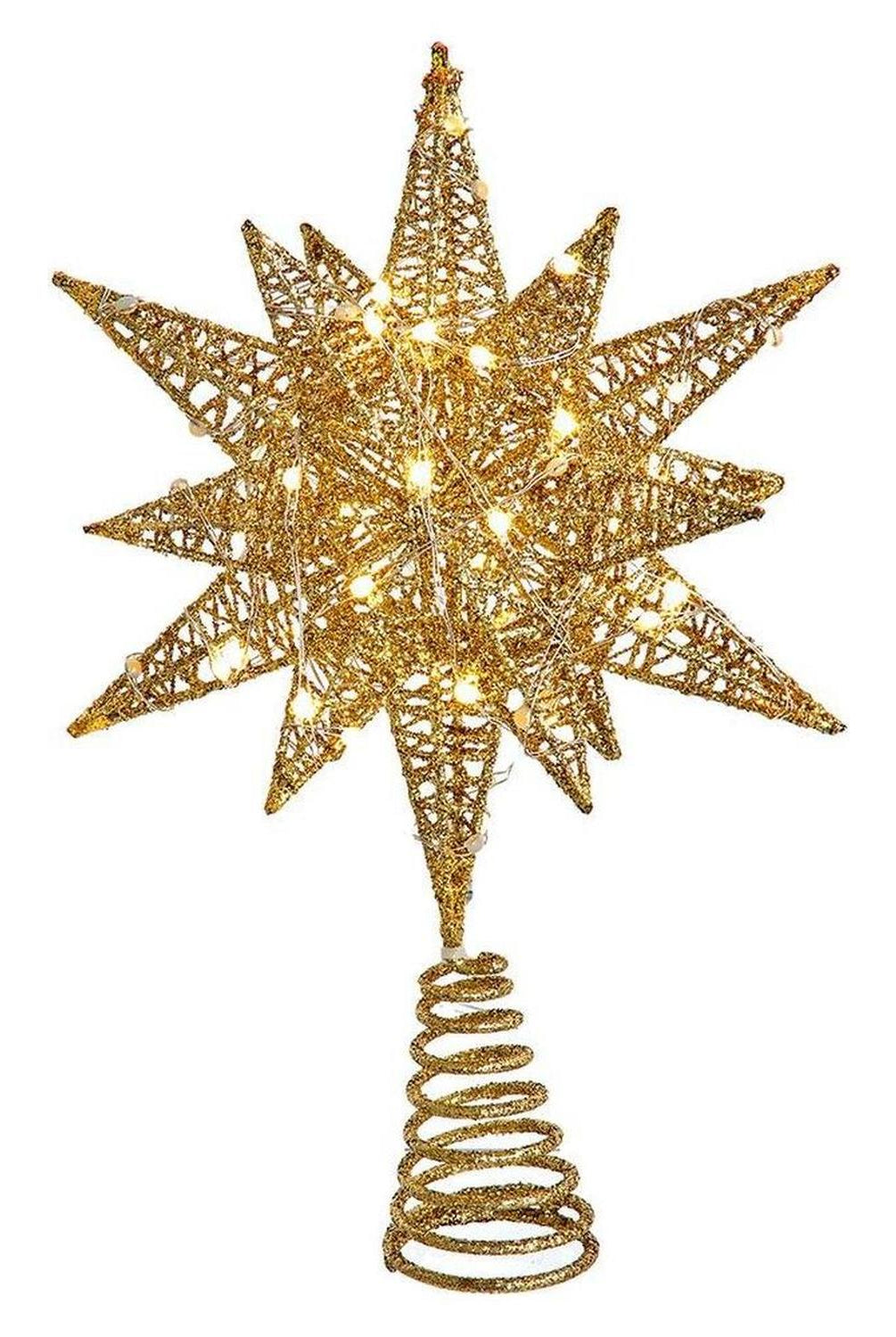Kurt Adler 11" Pre-Lit Twinkling LED Gold Starburst Tree Topper