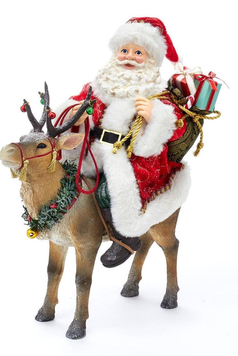 Kurt Adler 11.5-Inch Fabriché Santa on Reindeer