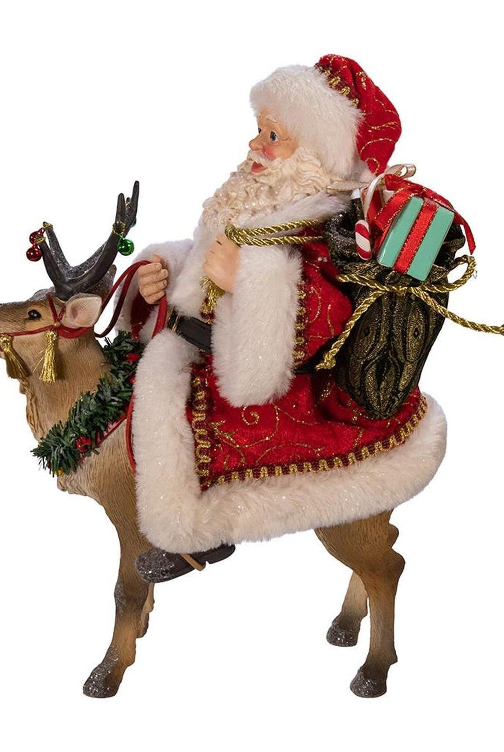 Kurt Adler 11.5-Inch Fabriché Santa on Reindeer