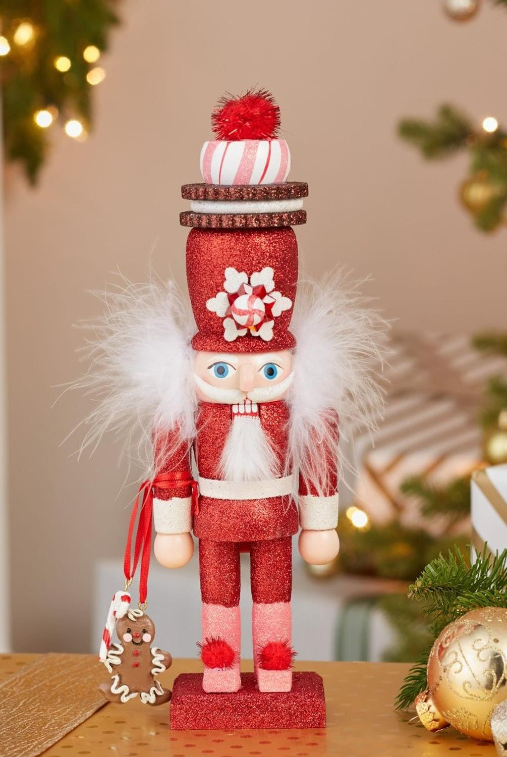 Kurt Adler 12-Inch Hollywood Red Gingerbread Nutcracker with Cookie Hat