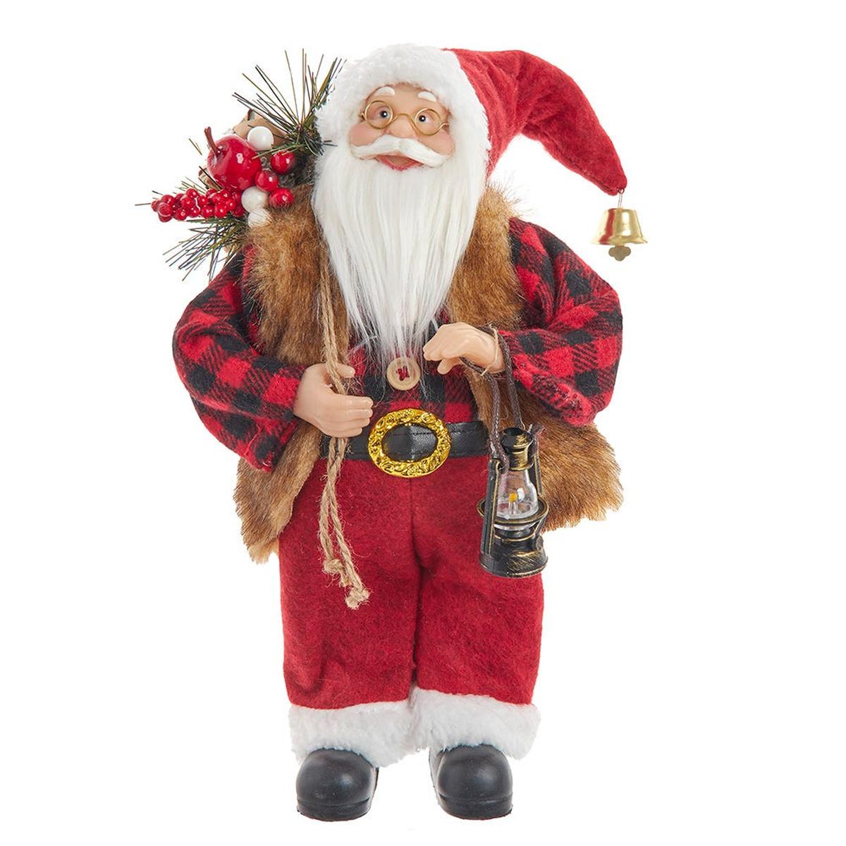 Shop For Kurt Adler 12 - Inch Standing Christmas Santa with Plaid Shirt, Sack and Lantern