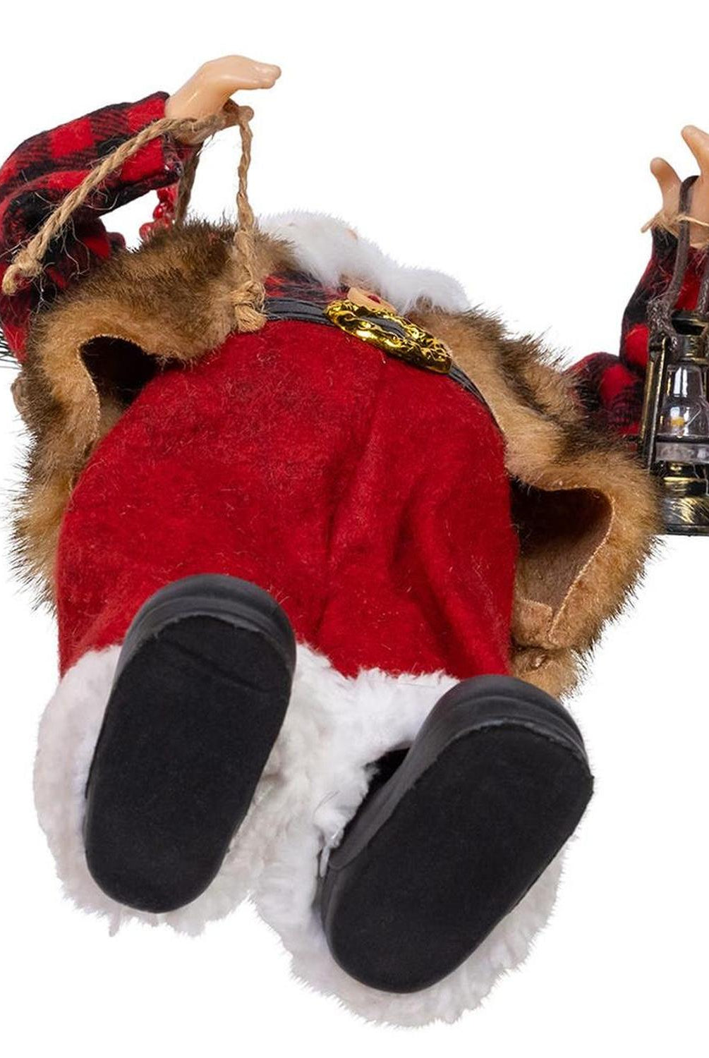 Kurt Adler 12-Inch Standing Christmas Santa with Plaid Shirt, Sack and Lantern