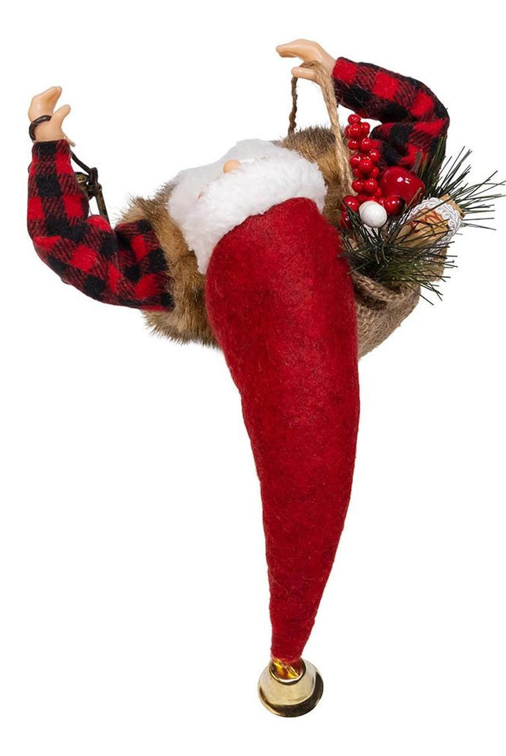 Kurt Adler 12-Inch Standing Christmas Santa with Plaid Shirt, Sack and Lantern