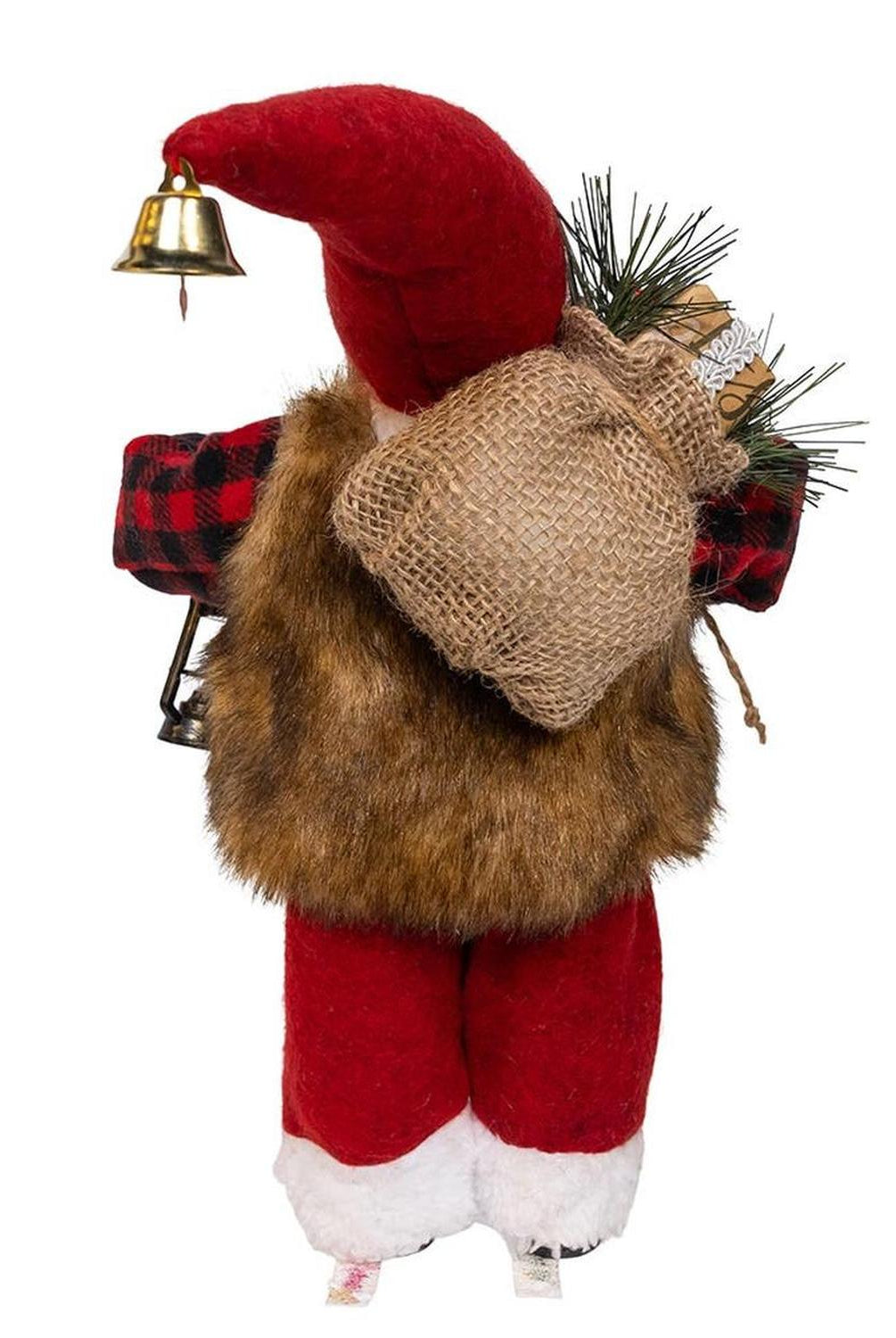 Kurt Adler 12-Inch Standing Christmas Santa with Plaid Shirt, Sack and Lantern
