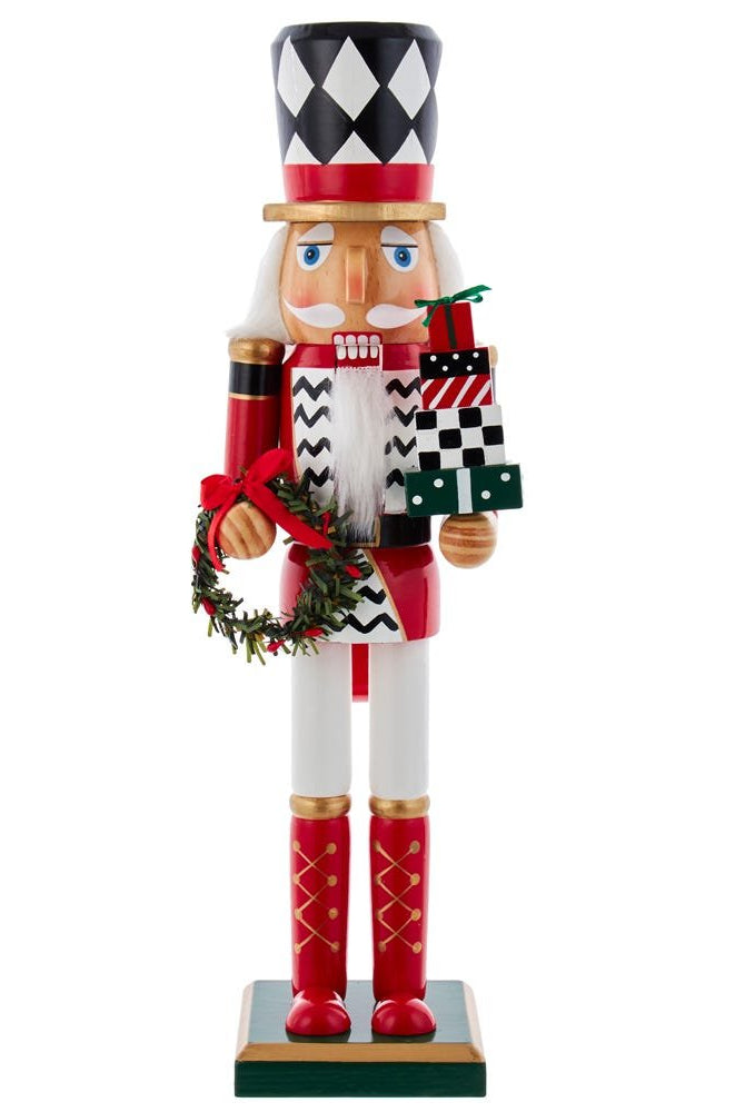 Shop For Kurt Adler 15 - Inch Red, White and Black Nutcracker with Gift Box and Wreath