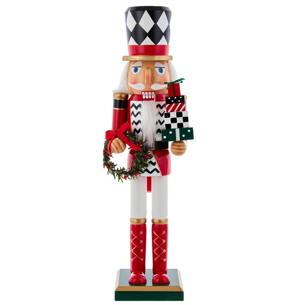 Shop For Kurt Adler 15 - Inch Red, White and Black Nutcracker with Gift Box and Wreath