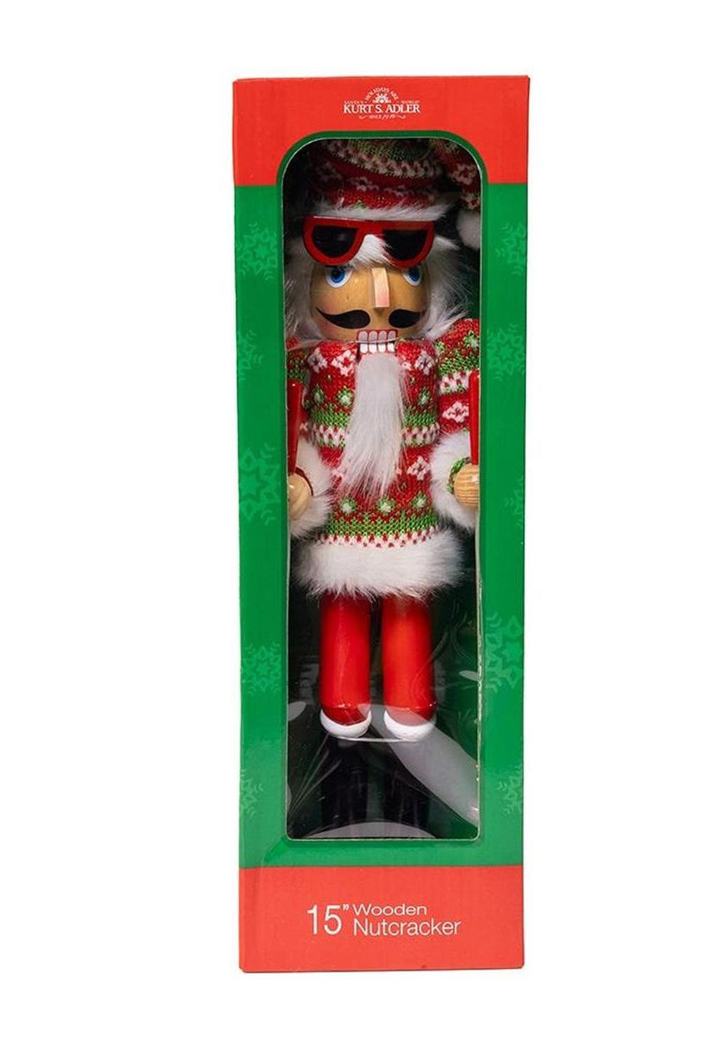 Kurt Adler 15-Inch Ski Santa With Christmas Sweater Nutcracker