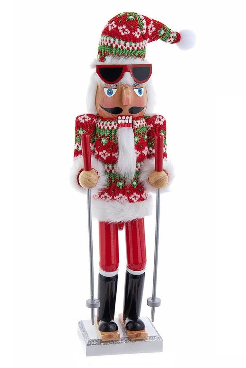 Kurt Adler 15-Inch Ski Santa With Christmas Sweater Nutcracker