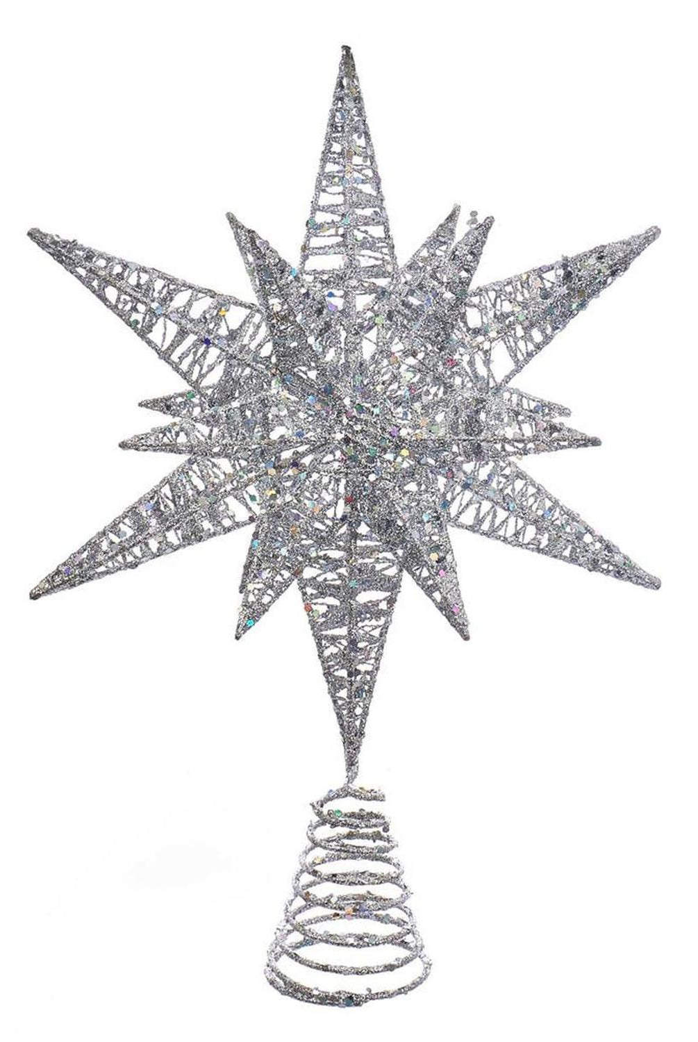 Kurt Adler 15.5-Inch Silver Glitter Wire 3D Star Treetop