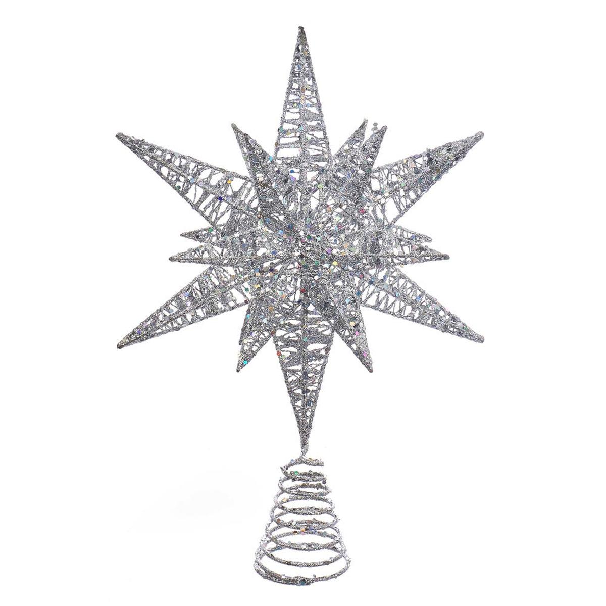 Shop For Kurt Adler 15.5 - Inch Silver Glitter Wire 3D Star Treetop