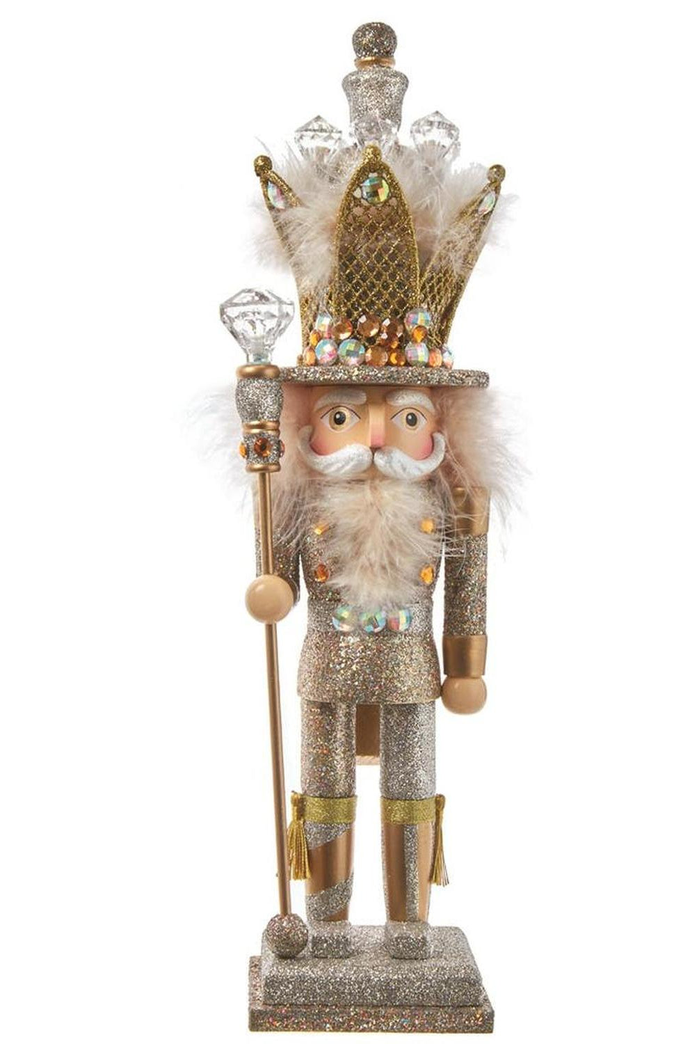 Kurt Adler 16-Inch Hollywood Platinum and Gold Glitter King Nutcracker