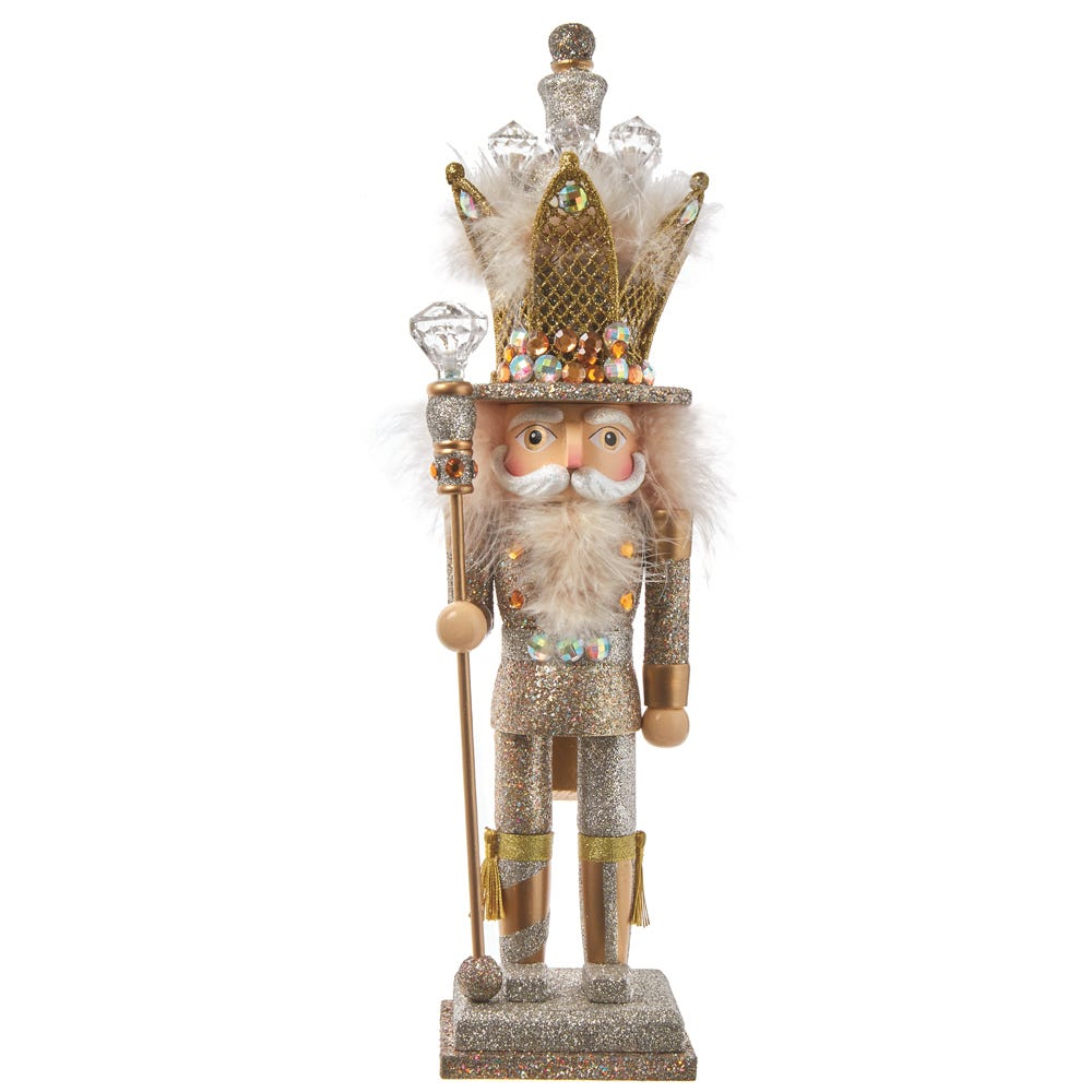 Shop For Kurt Adler 16 - Inch Hollywood Platinum and Gold Glitter King Nutcracker