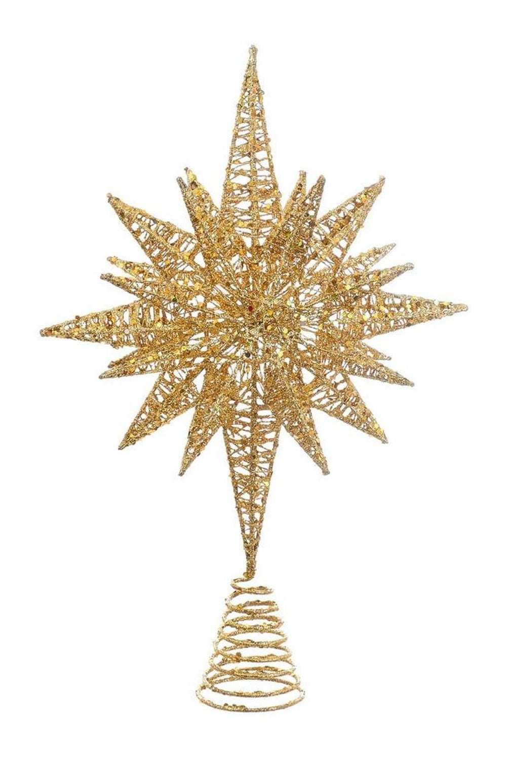 Kurt Adler 16.5-Inch Gold Glitter Wire 3D Star Treetop
