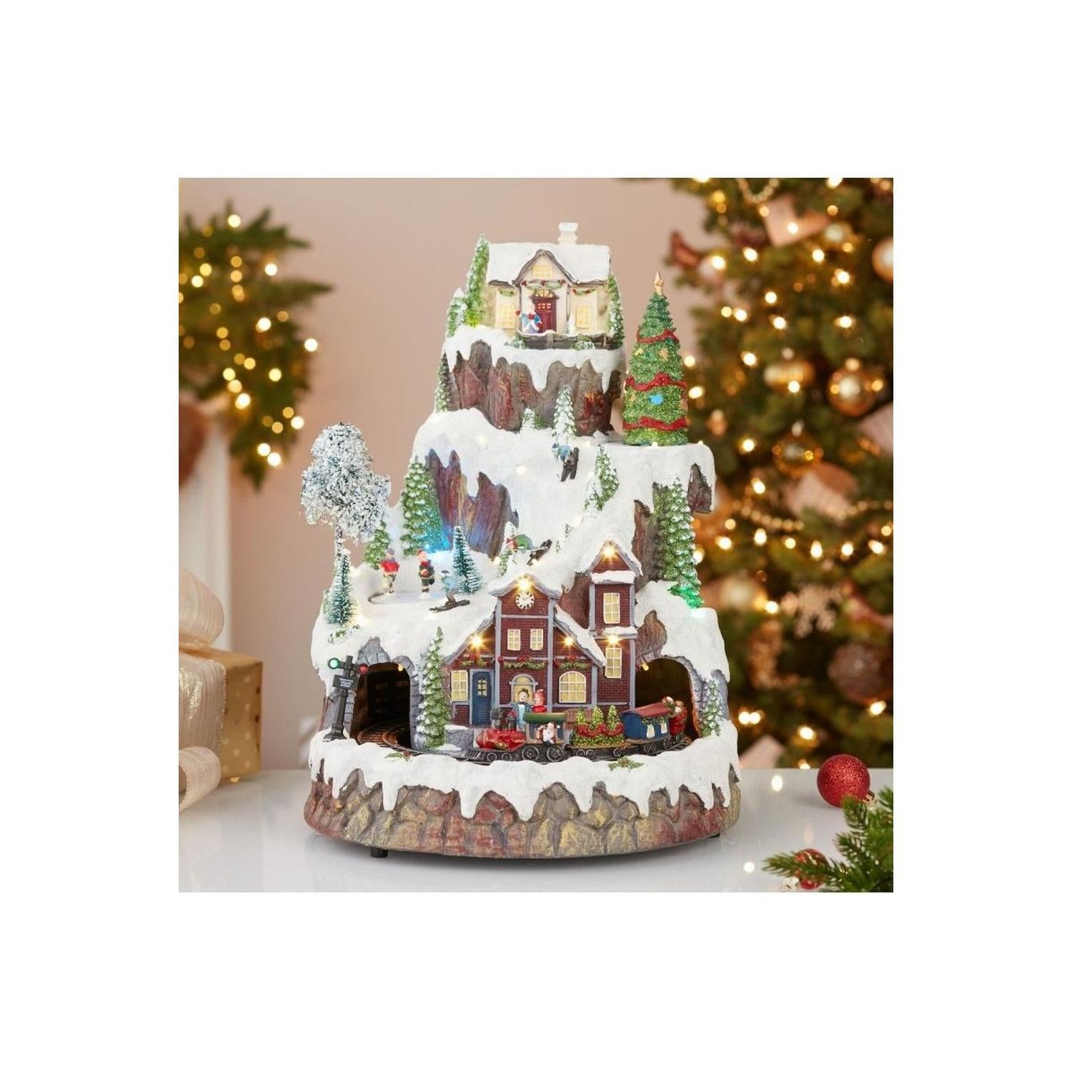 Kurt Adler 17-Inch Musical LED Village on Mountain Table Piece
