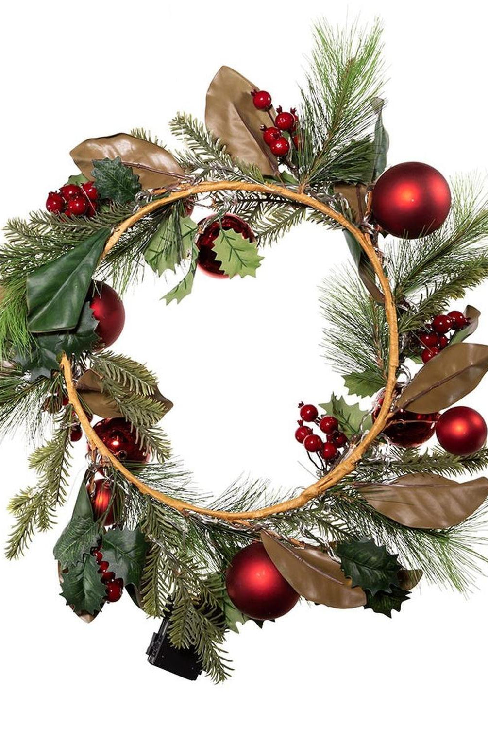 Kurt Adler 22-Inch Red Berries and Balls LED Wreath