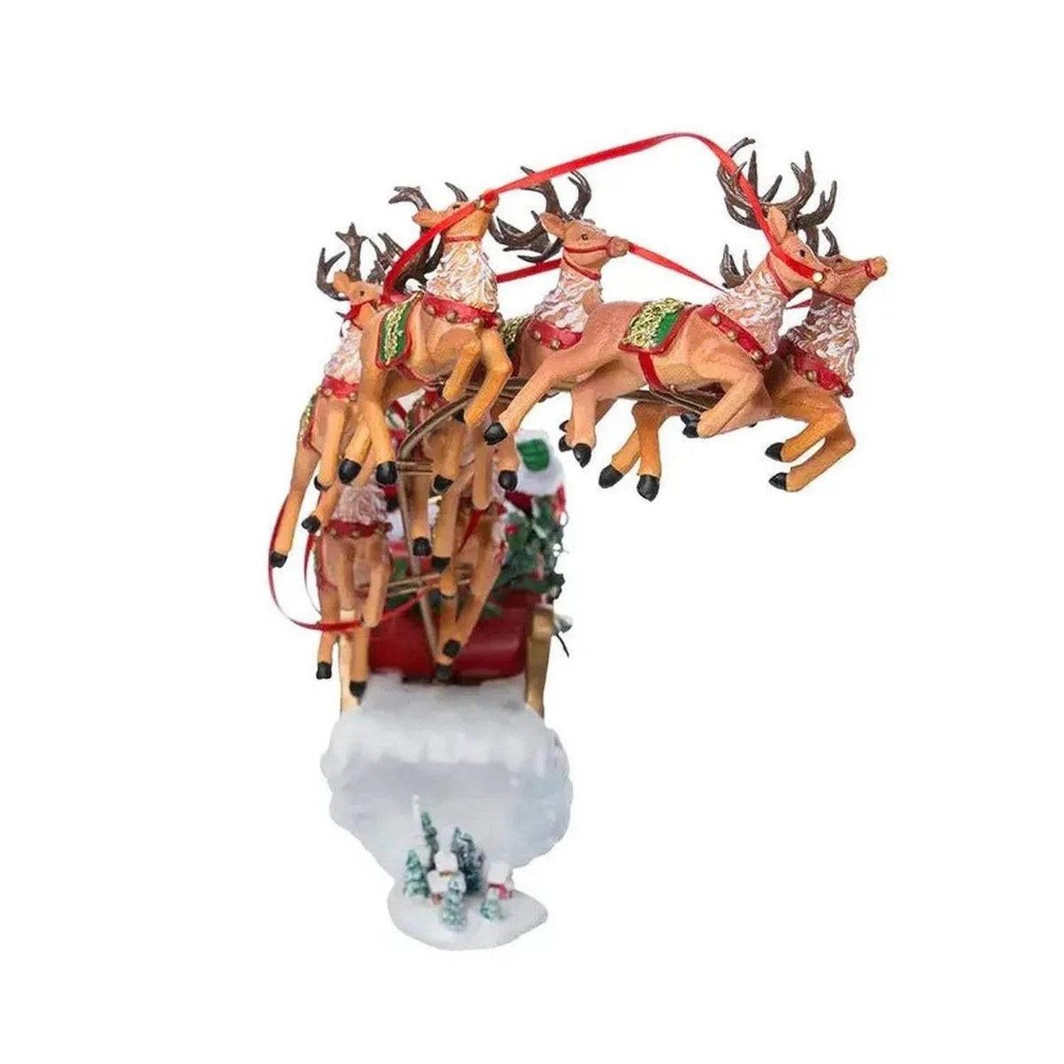 Kurt Adler 24" Fabriché Musical Santa with Eight Reindeer (Set of 2)