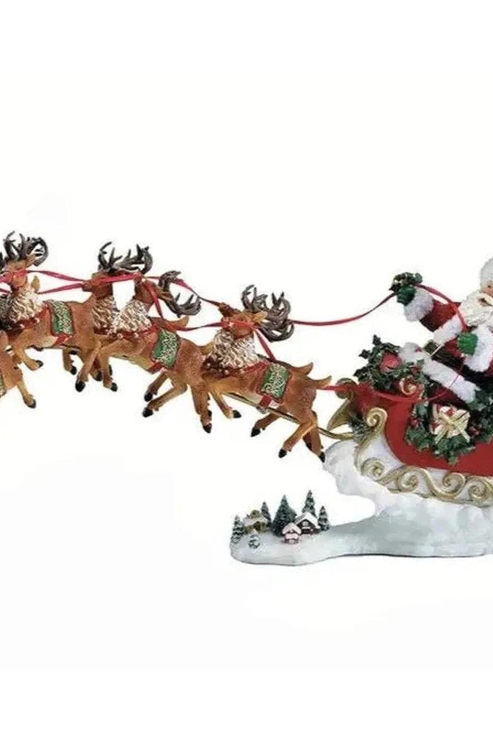 Kurt Adler 24" Fabriché Musical Santa with Eight Reindeer (Set of 2)