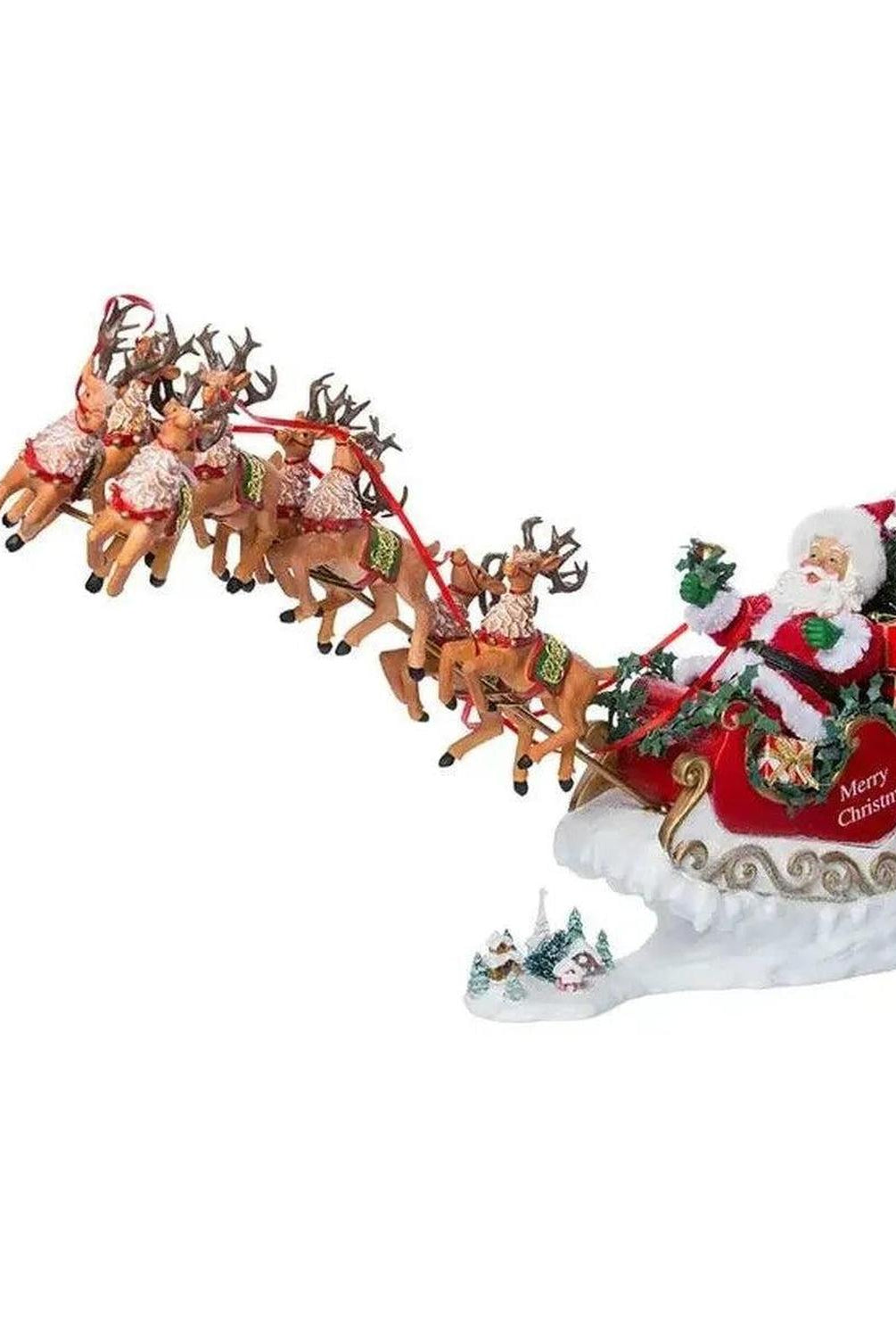 Kurt Adler 24" Fabriché Musical Santa with Eight Reindeer (Set of 2)