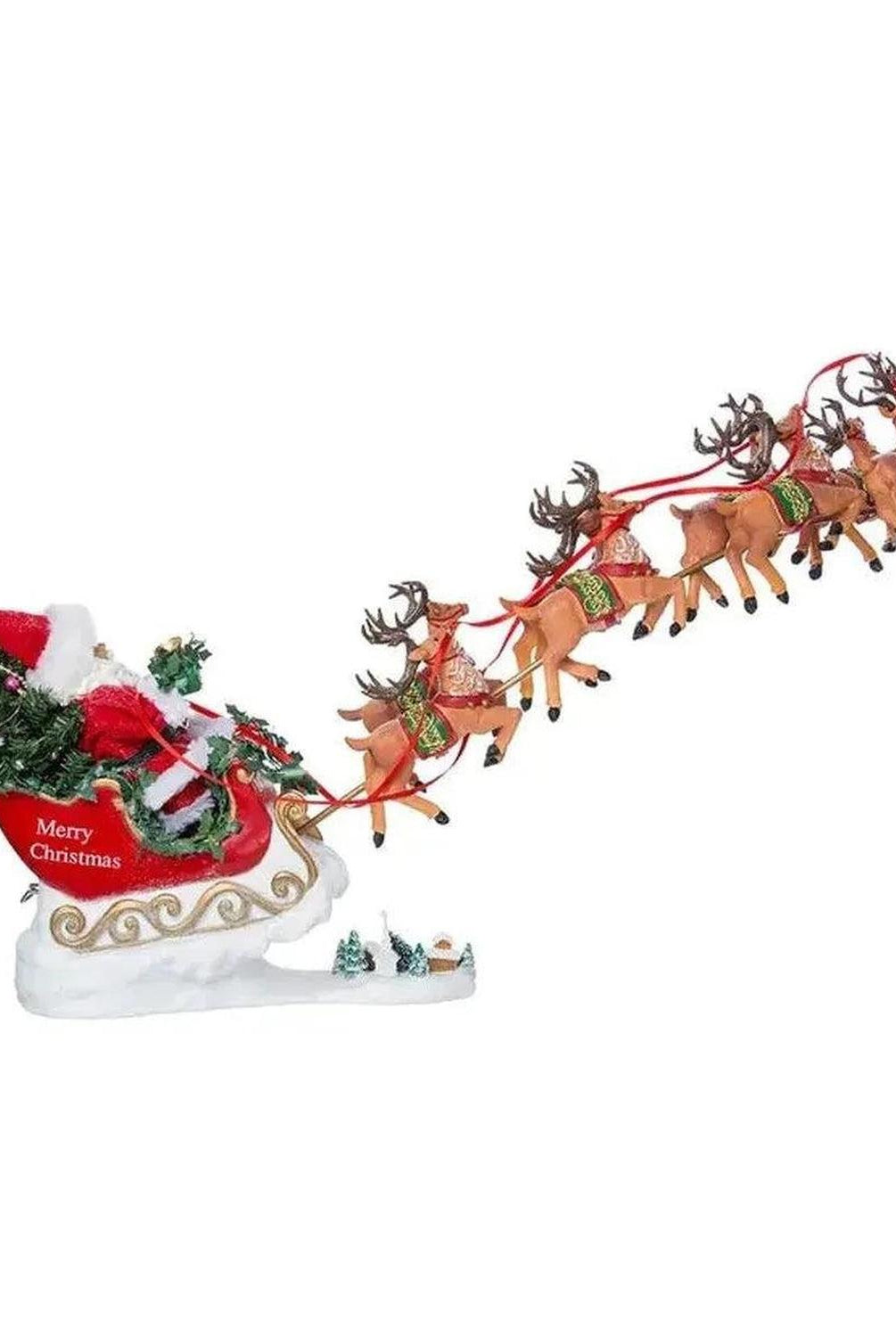 Kurt Adler 24" Fabriché Musical Santa with Eight Reindeer (Set of 2)