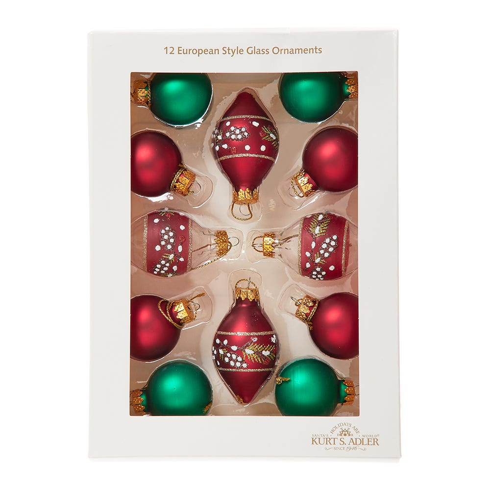 Shop For Kurt Adler 35MM Glass Green and Burgundy Ornament Set