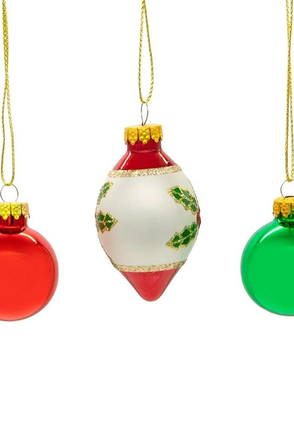 Kurt Adler 35MM Glass Green and Red Ball and Finial (Set of 12)