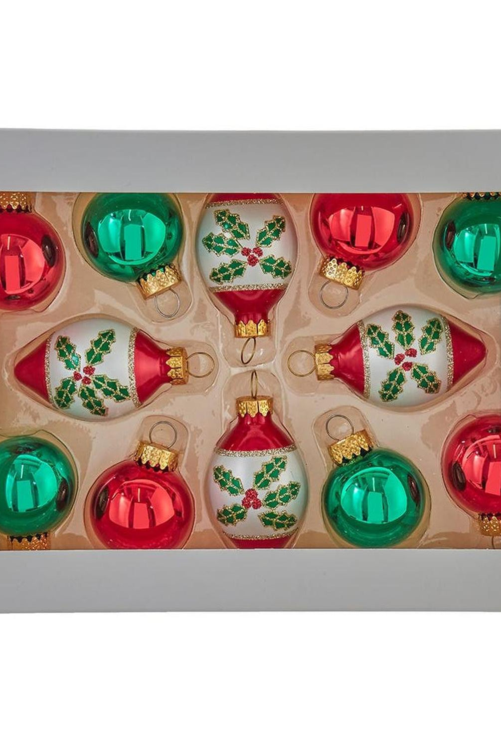 Kurt Adler 35MM Glass Green and Red Ball and Finial (Set of 12)