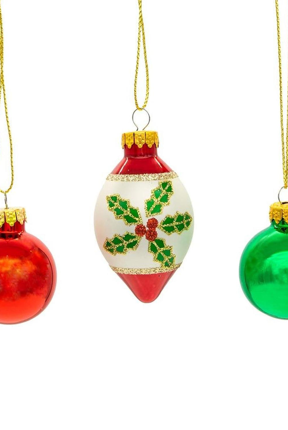 Kurt Adler 35MM Glass Green and Red Ball and Finial (Set of 12)