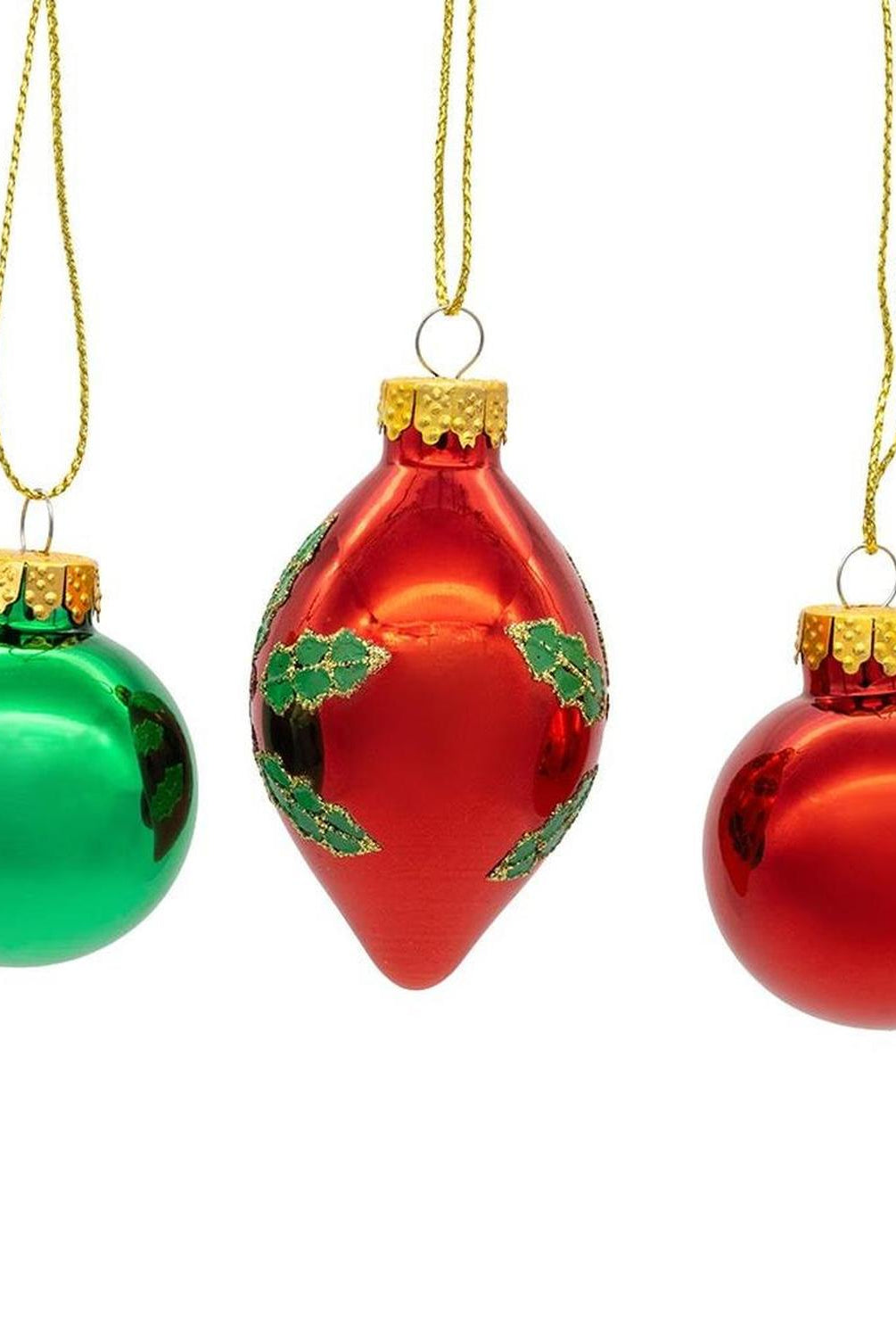 Kurt Adler 35MM Glass Green and Red With Holly Leaves Ball 12-Piece Set