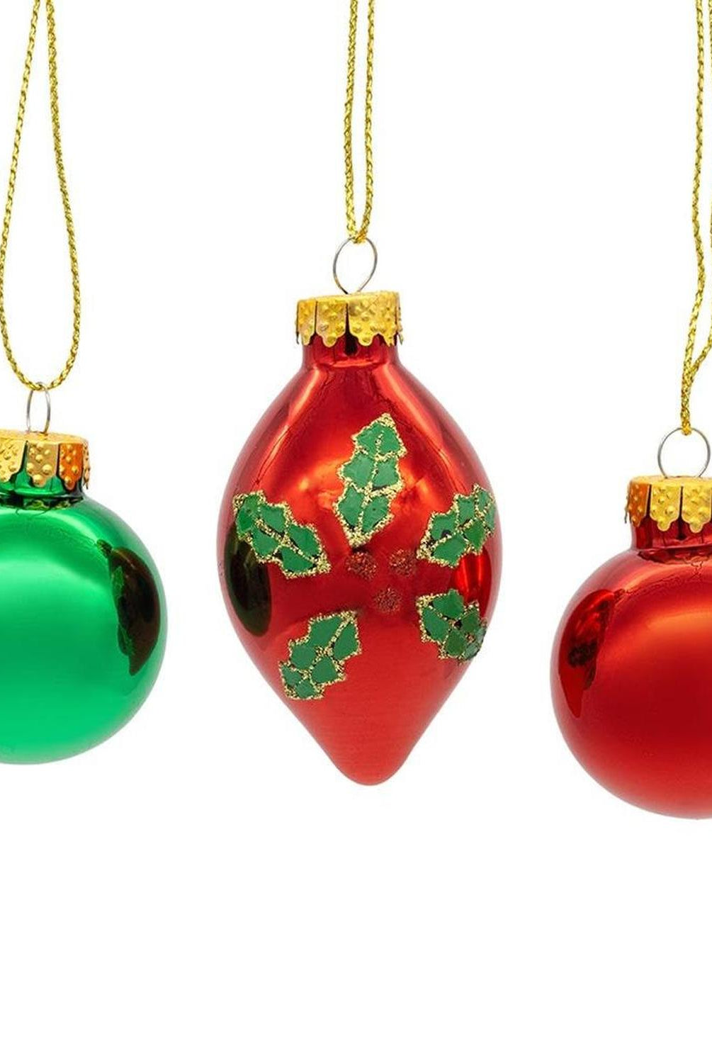 Kurt Adler 35MM Glass Green and Red With Holly Leaves Ball 12-Piece Set