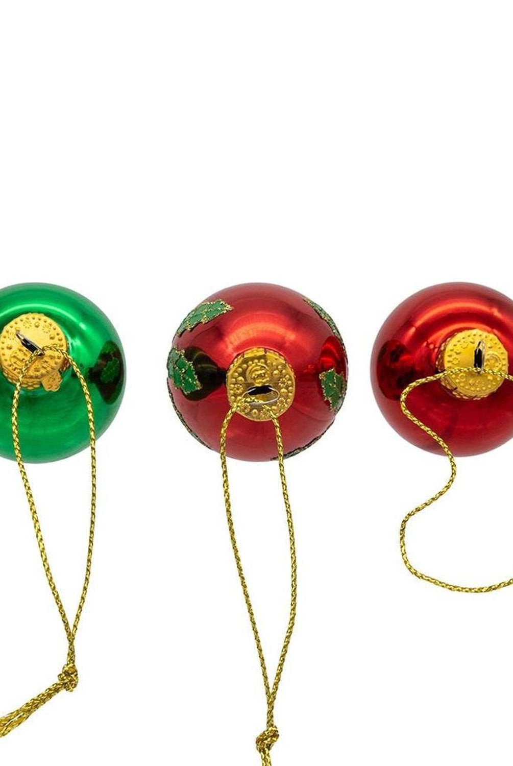 Kurt Adler 35MM Glass Green and Red With Holly Leaves Ball 12-Piece Set