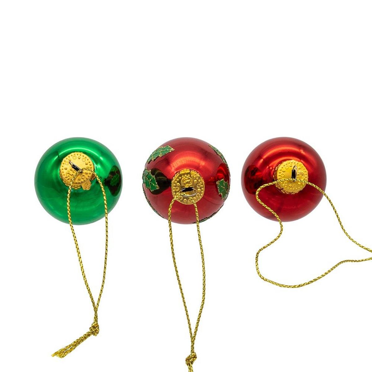 Shop For Kurt Adler 35MM Glass Green and Red With Holly Leaves Ball 12 - Piece Set