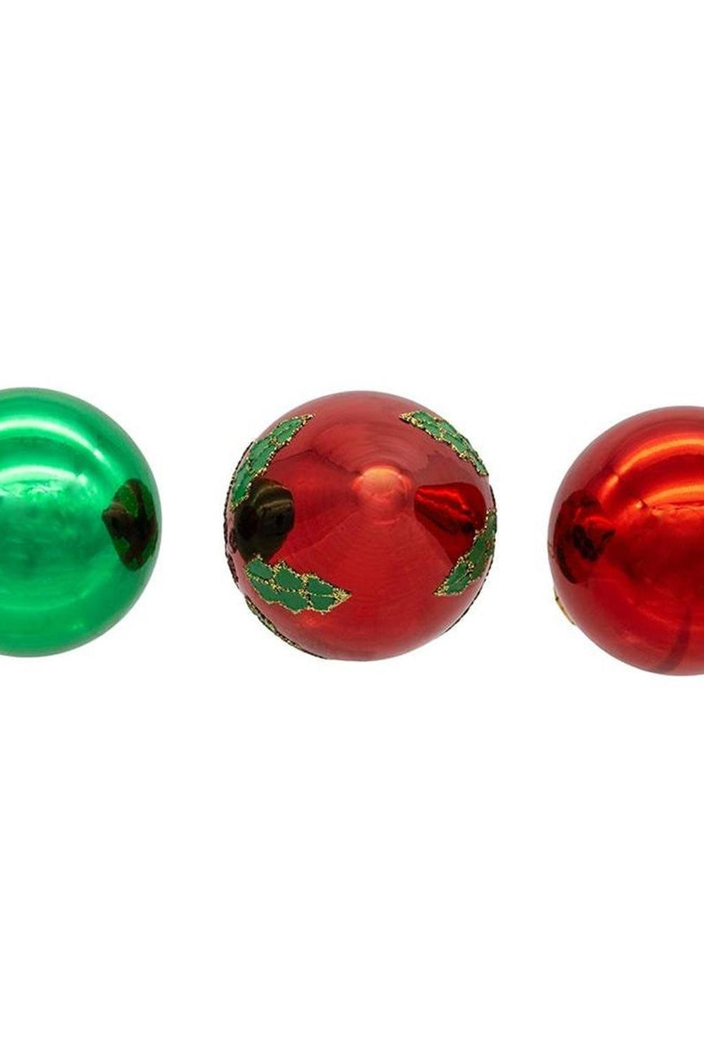 Kurt Adler 35MM Glass Green and Red With Holly Leaves Ball 12-Piece Set