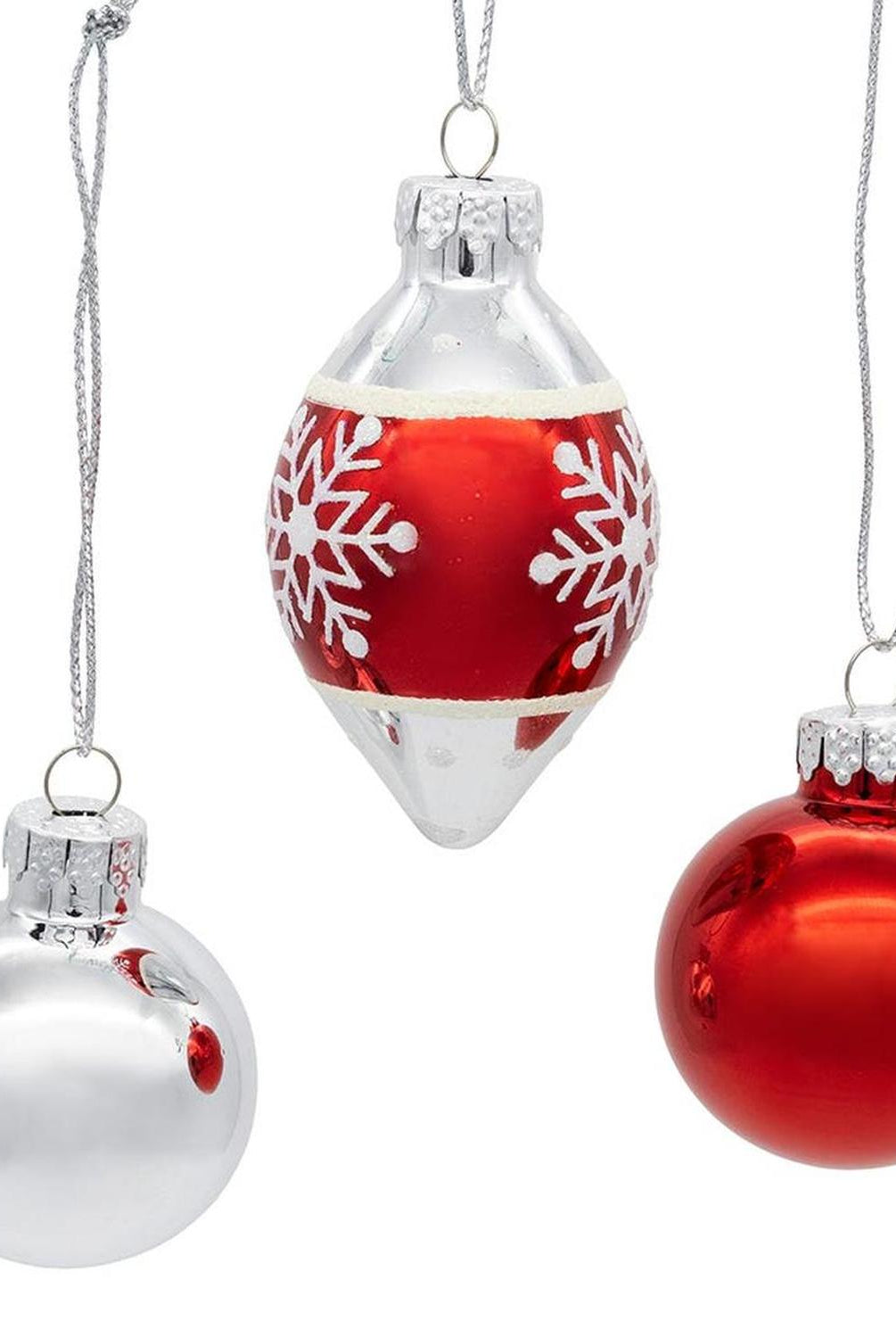 Kurt Adler 35MM Glass Red and Silver With Snowflake Ball 12-Piece Set