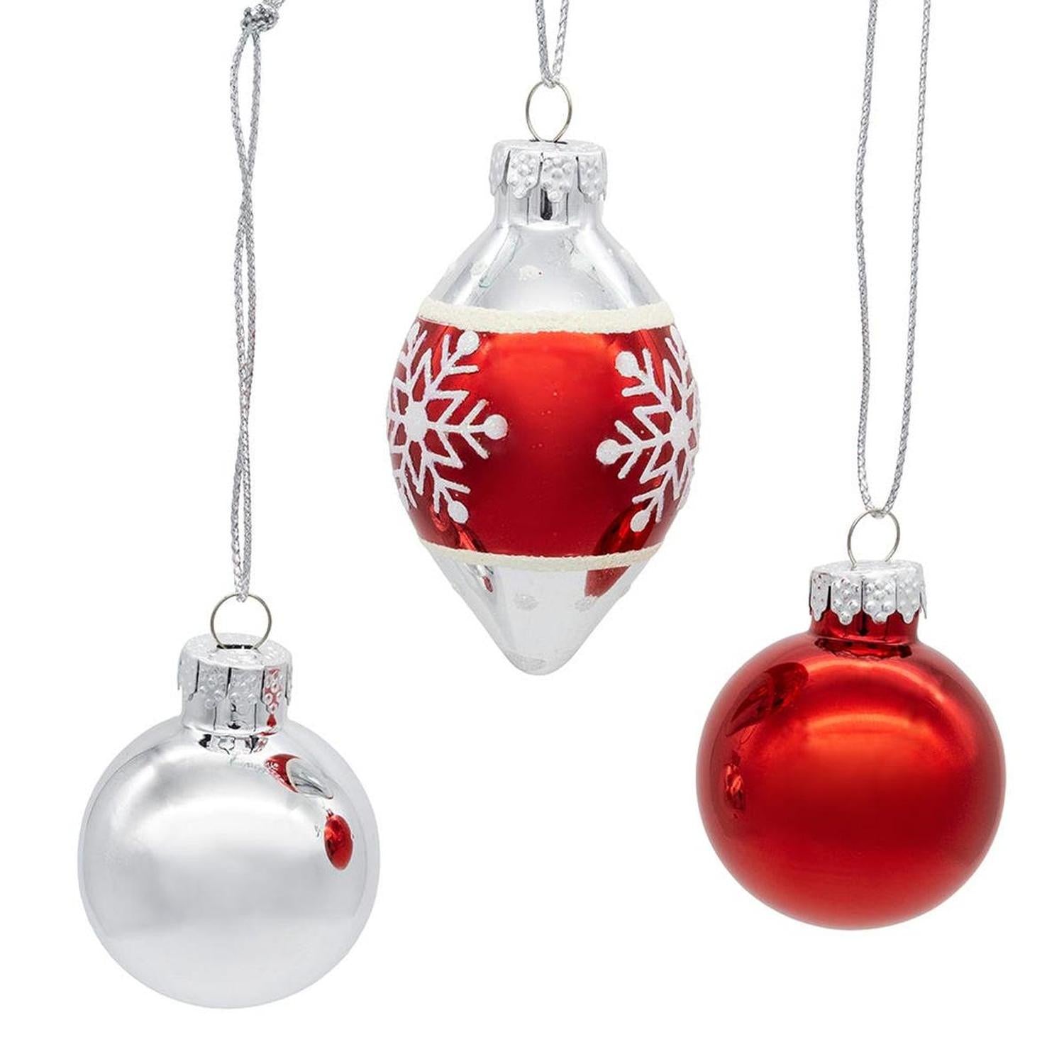 Shop For Kurt Adler 35MM Glass Red and Silver With Snowflake Ball 12 - Piece Set