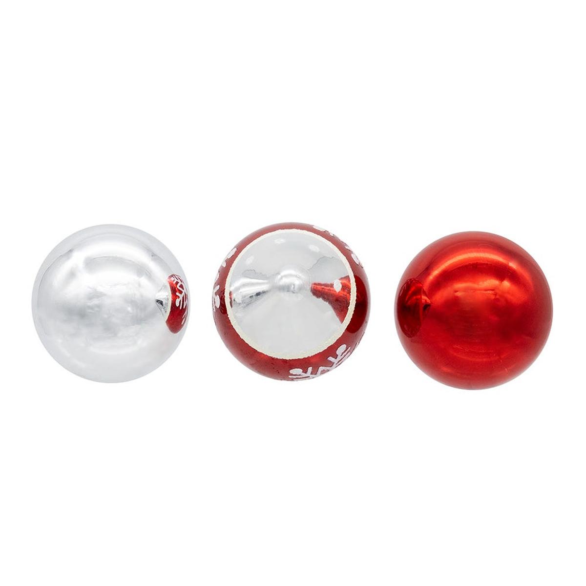 Shop For Kurt Adler 35MM Glass Red and Silver With Snowflake Ball 12 - Piece Set