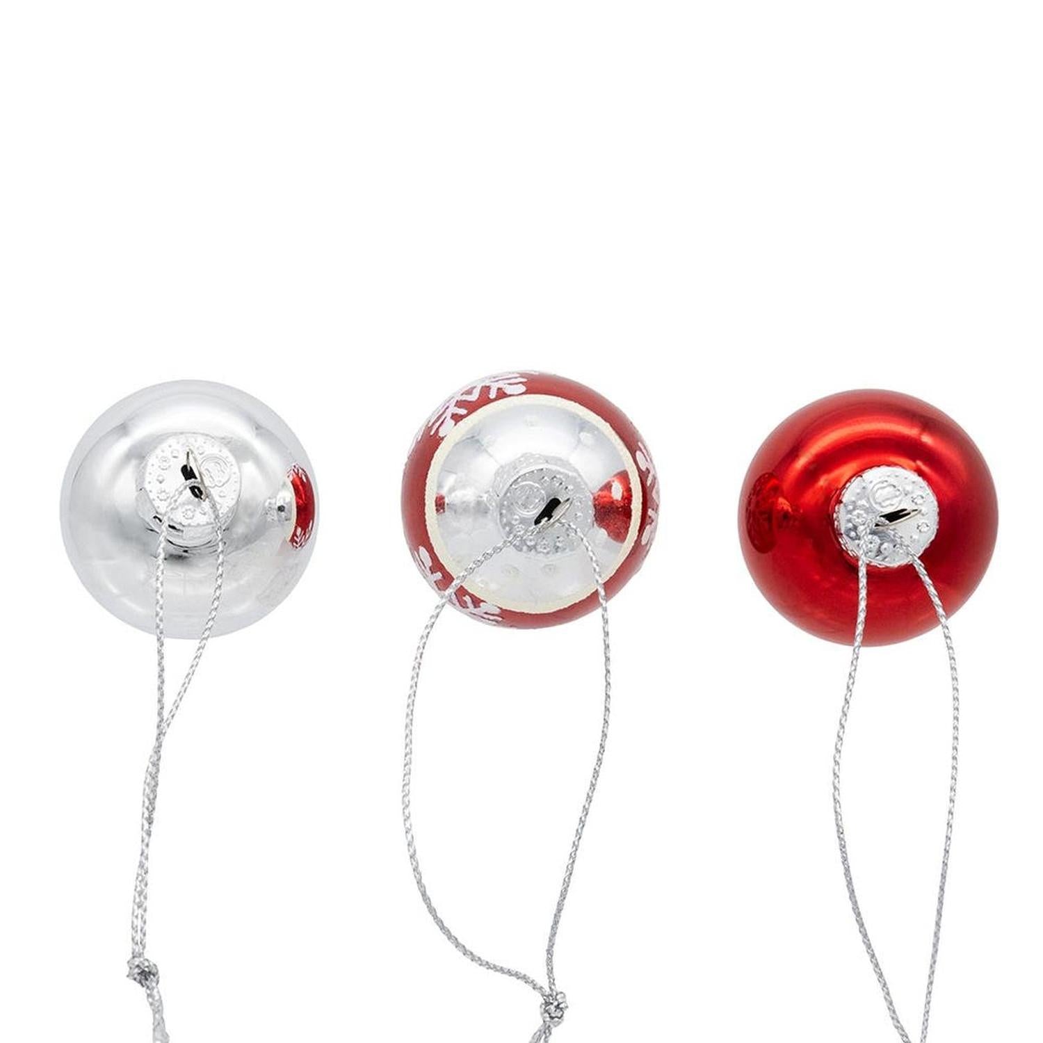 Shop For Kurt Adler 35MM Glass Red and Silver With Snowflake Ball 12 - Piece Set