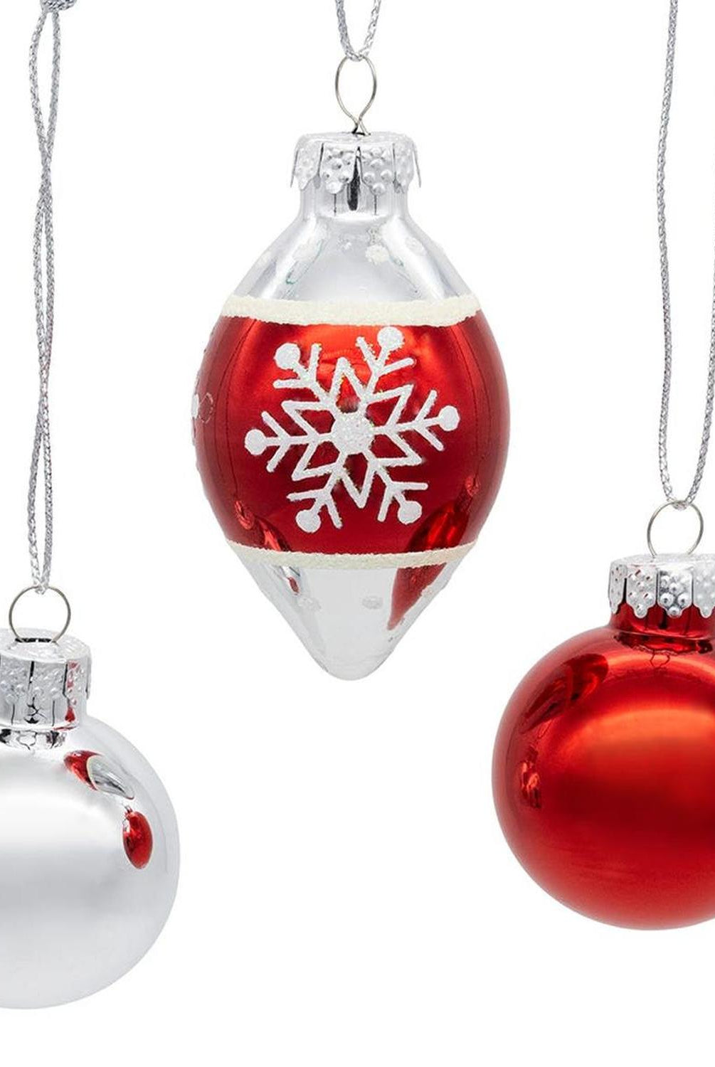 Kurt Adler 35MM Glass Red and Silver With Snowflake Ball 12-Piece Set