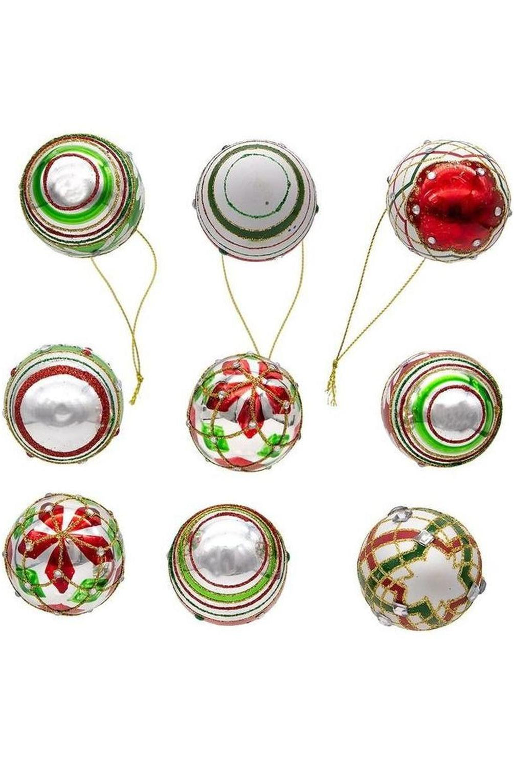 Kurt Adler 45MM Glass Red and Green Decorated Eggs, 9 Piece Set