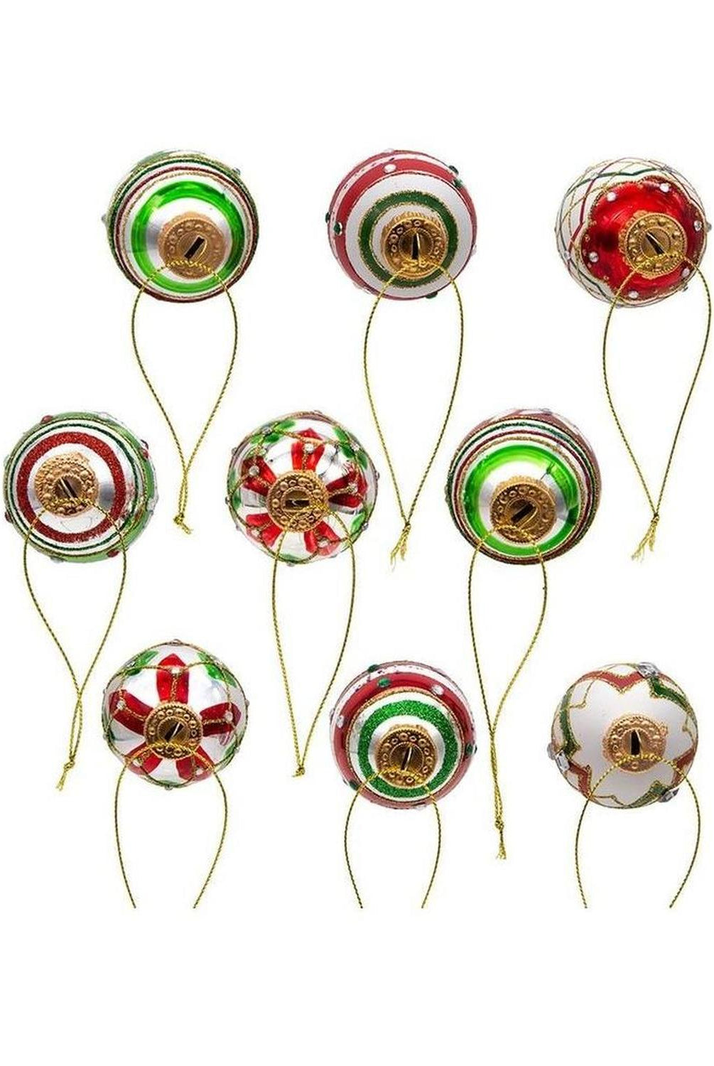 Kurt Adler 45MM Glass Red and Green Decorated Eggs, 9 Piece Set