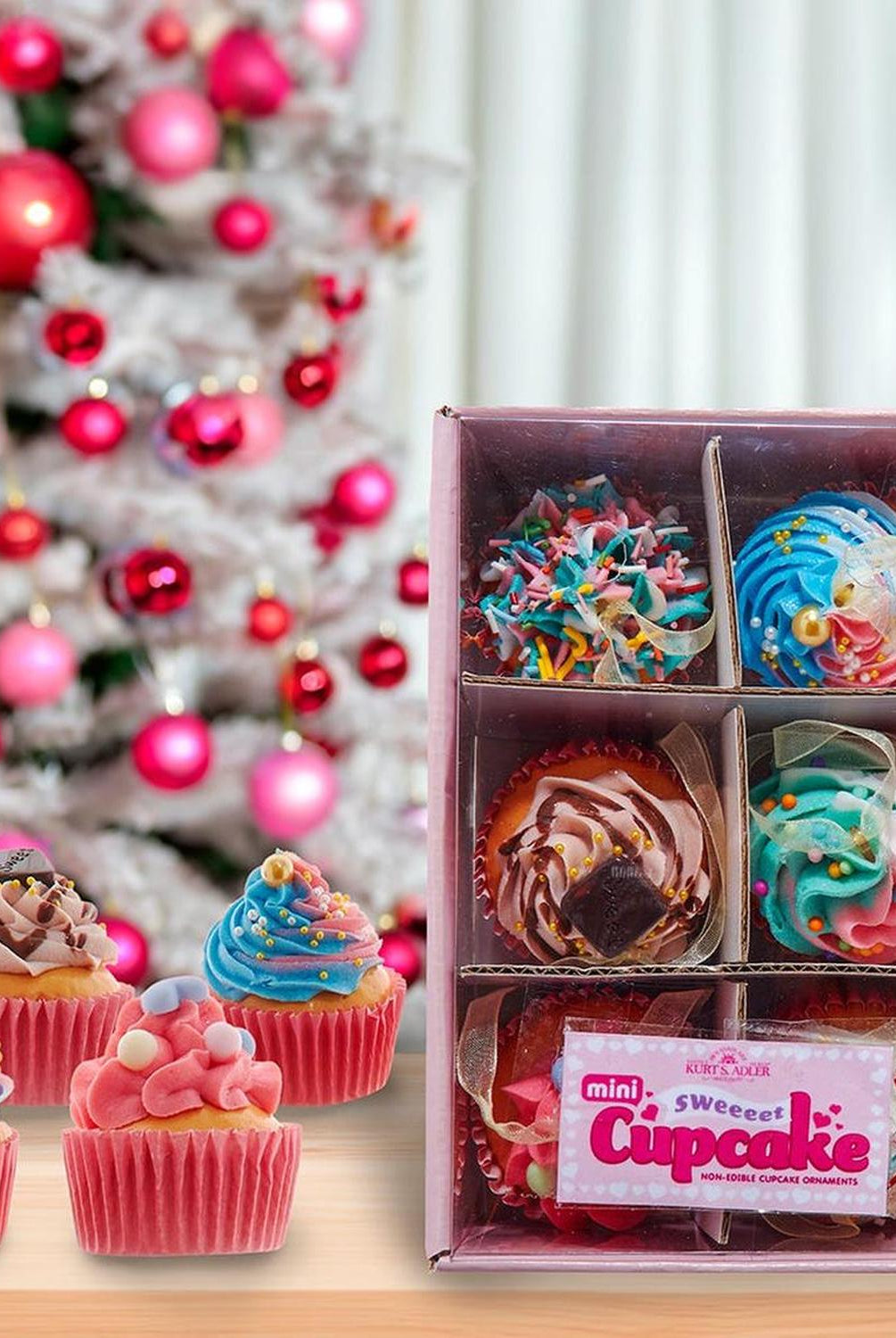 Kurt Adler 6-6.5-Inch Miniature Foam Cupcake Ornaments, 6-Piece Boxed Set