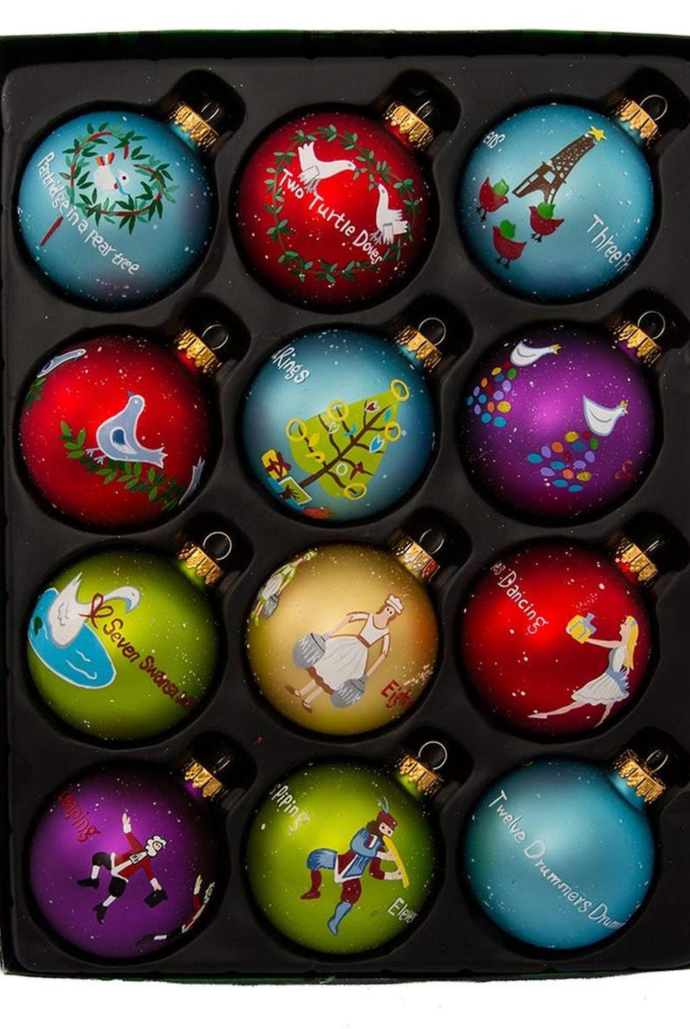 Kurt Adler 65MM Glass 12 Days Of Christmas Ball Ornaments, Set of 12