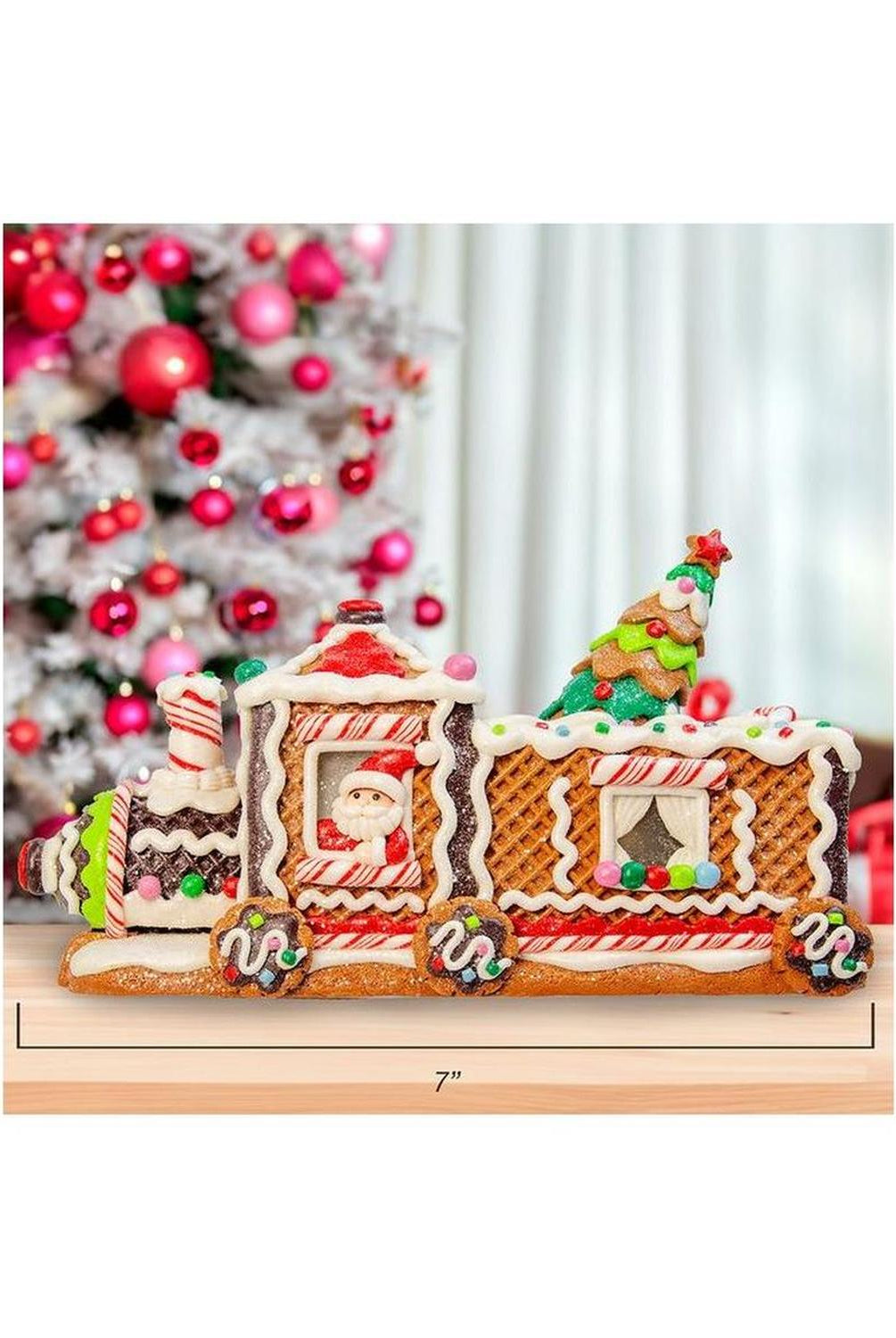 Kurt Adler 7" LED Gingerbread Train With Tree Table Piece