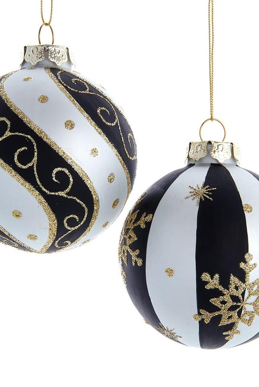 Kurt Adler 80 MM Silver/ Black/ Gold Glass Balls, 6-Piece Set