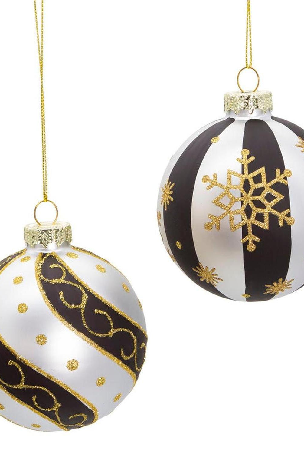 Kurt Adler 80 MM Silver/ Black/ Gold Glass Balls, 6-Piece Set