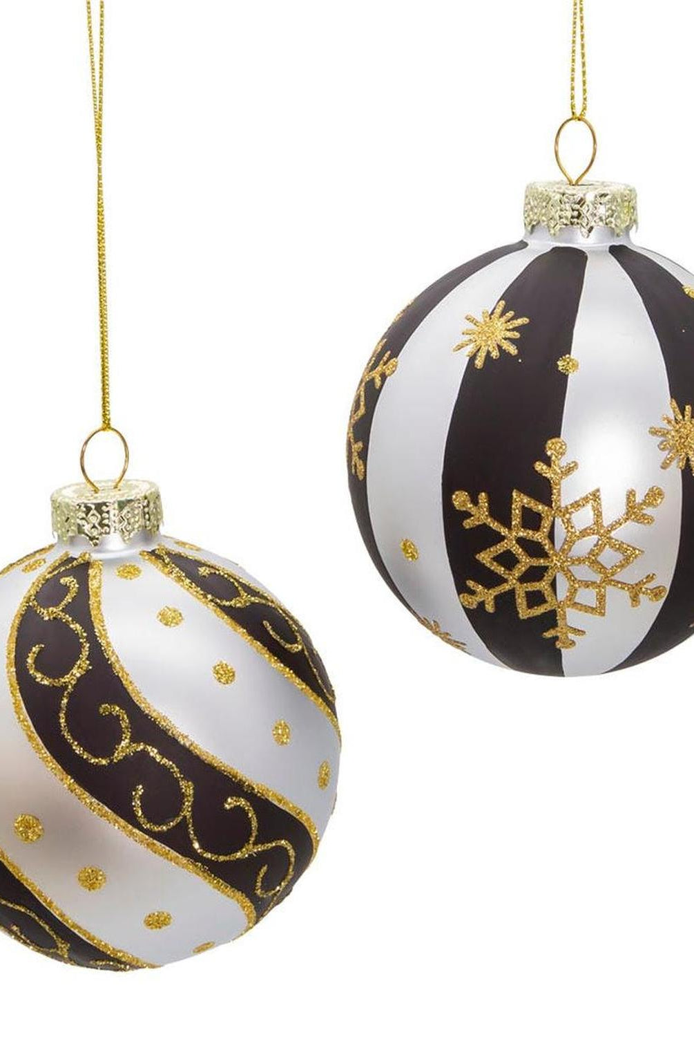 Kurt Adler 80 MM Silver/ Black/ Gold Glass Balls, 6-Piece Set